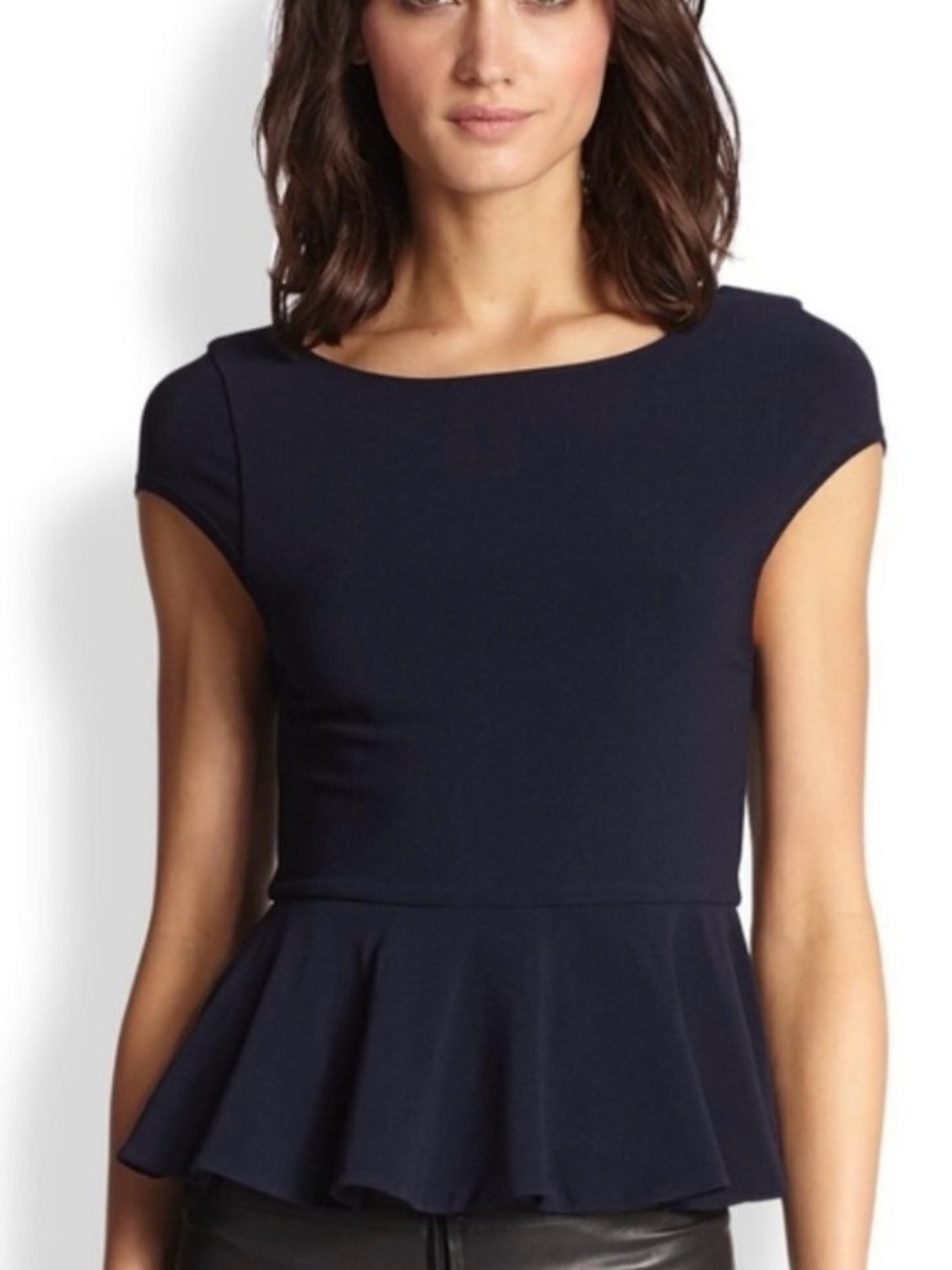 AlLICE + OlLIVIA Employed Navy Blue Peplum Cap Sleeve Top Sz Small
